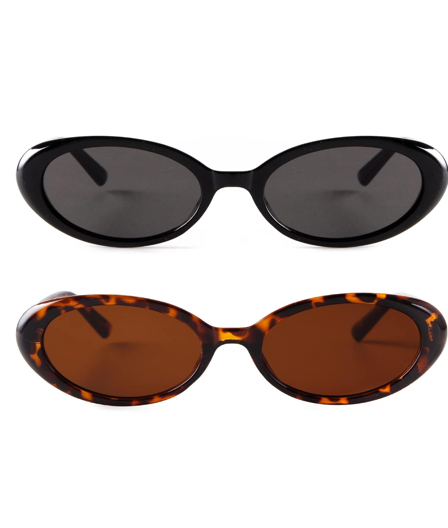 JUDOO Tiny Small 90s Sunglasses for Women Men Retro Oval Tinted Glasses 2 Pack