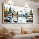 ERQINHUA Large Canvas Wood Framed Abstract Wall Art Living Room Wall Decor for Bedroom Office Decoration Watercolour Paint Tree Lakeside Landscapes Picture Artwork Home Decor Ready to Hang 30x60 In