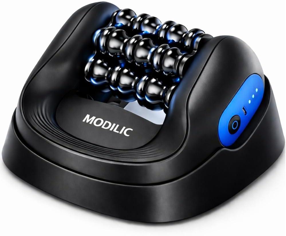 Electric Rolling Massager with Dock Hands-Free Desk or Handheld Muscle Roller for Legs, Calves, Neck & Back, Deep Tissue Relief, Rechargeable 3 Speeds