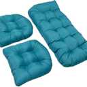 Wicker Chair Cushions, 3 Pieces Indoor Outdoor All Weather Waterproof Tufted Wicker Chair Cushions, 1 Loveseat and 2 U-Shape Cushions for Patio Furniture,Sky Blue