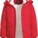 Boys Winter Puffer Jacket Waterproof Hooded Parka Coat with Faux Fur Lining Warm Insulated Outdoor Jacket for Kids (14-16, Red)