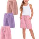 Xaatren 3 Pack Girls Bermuda Shorts | Knee Length Shorts, Long Shorts, Sweatshorts, for Kids 5-14 Years, Summer, Loose, Athletic, School, 2 Pockets, Drawstring