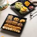 LAUCHUH Divided Serving Platters, 11 x 11 inch Porcelain Chip & Dip Serving Set Dinner Serving Tray 4 -Compartment Serving Dishes for Christmas, Candy, Nuts,Veggies, Snacks and Sauce, Black