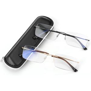 SKYOAK 2 Pack Executive Frameless Progressive Multifocus Reading Glasses for Men, Metal Rimless Blue Light Computer Readers