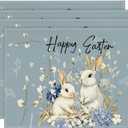 Artoid Mode Bunny Rabbits Hydrangea Happy Easter Placemats Set of 4, 12x18 Inch Seasonal Spring Table Mats for Party Kitchen Dining Decoration (Blue)