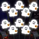 BRIGHTDECK Solar Halloween Ghost Pathway Lights, 10 Pack Ghost Stake Lights with Pumpkin Design, Durable Waterproof Outdoor Halloween Decoration for Garden, Walkway, and Yard (Cold White)