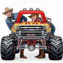 Capoda Monster Truck Cardboard Photo Prop 60x48 Inch Large Racing Car Photo Cutout Stand Up Backdrop with Face Hole Flame Off-Road Vehicle Prop for Birthday Party Decorations(Red Truck)