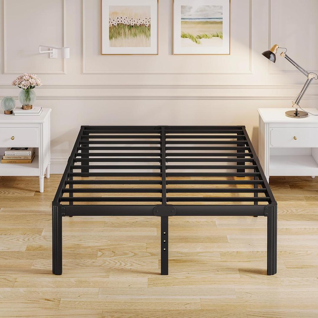 Askeld Bed Frame Full, 16 Inch High Metal Platform Bed with Round Corner Leg, No Box Spring Needed, Heavy Duty Noise-Free Bed Base, Easy Assembly, Black