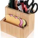 Maitys Bamboo Wood Pen Holder for Desk Wooden Pencil Remote Control Organizer with 3 Compartments Small Desk Accessories for Workspace Home Office Classroom Bathroom