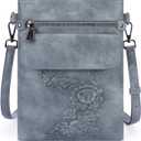 Small Crossbody Purse for Women, Vegan Leather Multi Pocket Bag with Adjustable Strap Embossed Travel Shoulder Bag (Blue)
