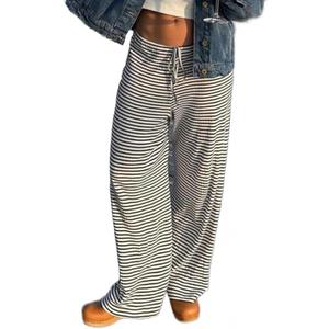 Women's Comfy Pajama Loose Casual Drawstring Lounge Pants - Striped Print Stretch Wide Leg (S)