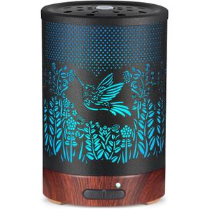 Metal Essential Oils Diffuser 150ML Aromatherapy Diffuser Cool Mist Humidifier with 7 Colors Lights Waterless Auto Off Air Diffusers as Gifts for Moms Women Girls (D-Hummingbird)
