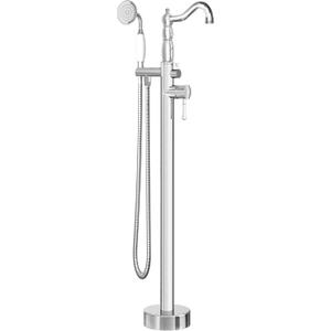 SUPERFLO Freestanding Bathtub Faucet Chrome Tub Fillers Freestanding, Brass Free Standing Tub Faucet Floor Mounted Tub Faucet With Ceramic Retro Hand Shower & Water Hose
