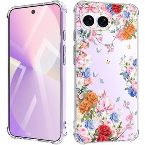 for Google Pixel 9A Case 5G Flowers Slim Anti-Drop Shockproof Protective Soft Shockproof Clear Phone Protective Covers 6.285 Inch for Women?Pink Romance?
