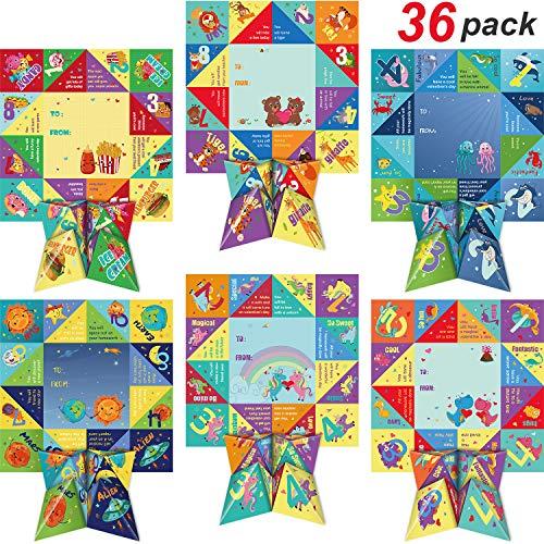 Pasimy 36 Pieces Valentine Cootie Catcher Valentines Day Cards Classroom Gifts Fortune Origami Cards with Envelopes and Stickers for Class School Exchange Funny Gift Party Favors