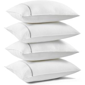Bedsure Hotel Pillows Queen Size, Set of 4 - Luxury Bed Pillows for Sleeping, Decoration Strip Diamond Design Cover, Fluffy Original Down Alternative Filling for Side, Back or Stomach Sleepers (Grey)