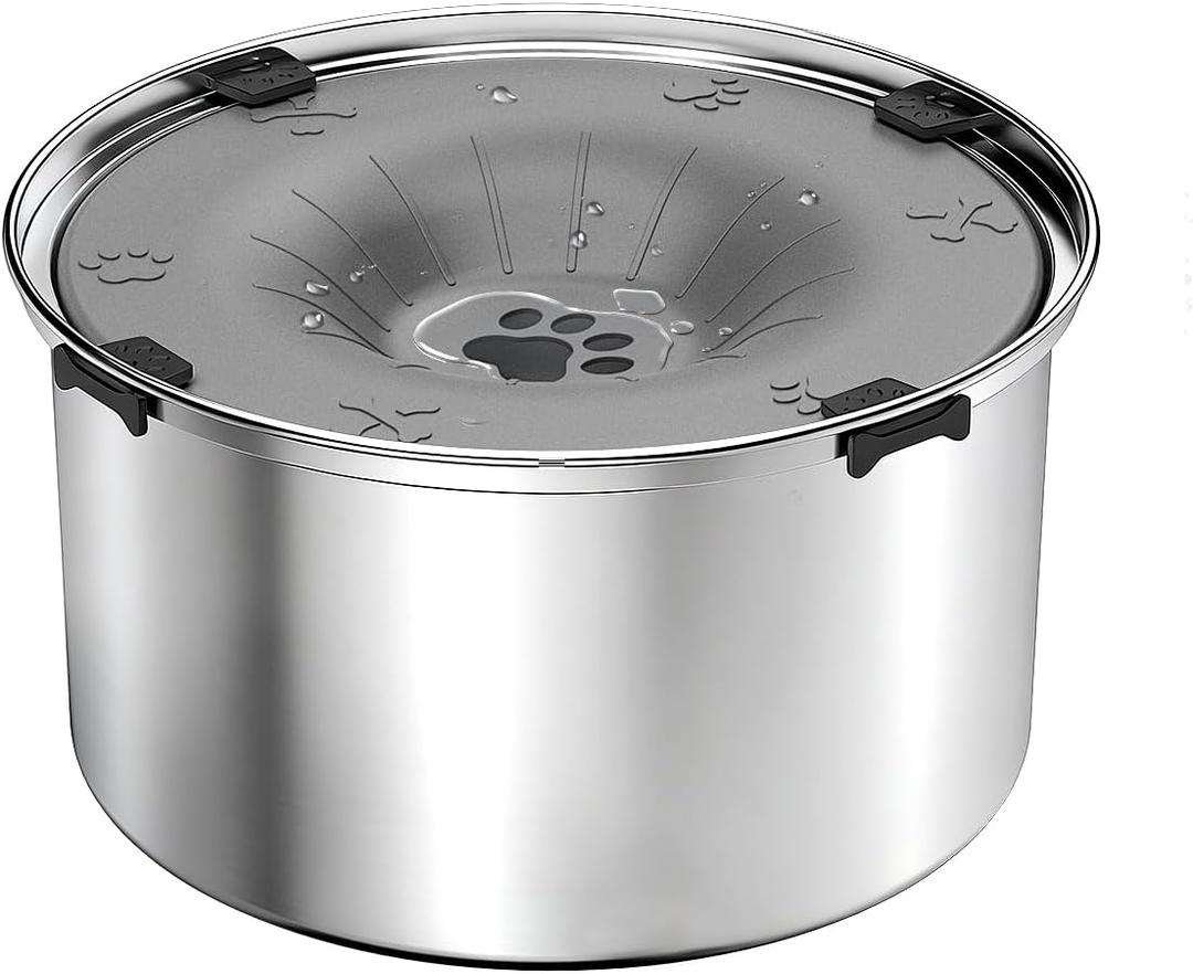 SCHITEC No Spill Dog Water Bowl for Large Dogs, 5.6L / 1.5 Gallon Stainless Steel Splash-Proof Slow Drinking Pet Dish with Floating Disk & Non-Slip Base, Mess-Free Design for Home or Travel-Gray