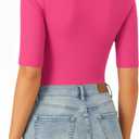 MANGOPOP Women's Half Sleeve Boat Neck Bodysuit 3/4 Sleeve Body Suit Fitted Going Out Tops 2026 Medium