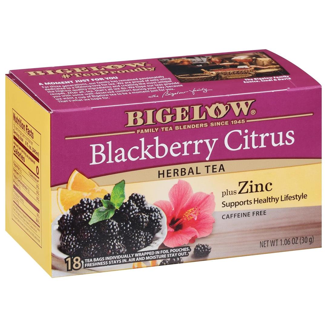 Bigelow Tea Blackberry Citrus Herbal Tea, Caffeine Free, 18 Total Tea Bags (Pack of 1), Best By: Nov 2025