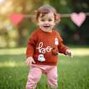 FOMOYUU Baby Girl Boy Knit Sweater Halloween Outfit Embroidery Warm Crewneck Long Sleeve Tops Fall Winter Clothes (12-18 Months, Orange3)