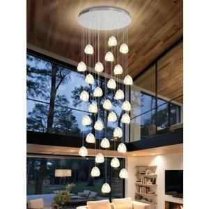 H177 Modern Crystal Chandeliers for Staircase 36-Lights High Ceiling Chandelier Silver Large Chandelier for Foyer Living Room Villa LED Pendant Light Fixture 2700K-6000K