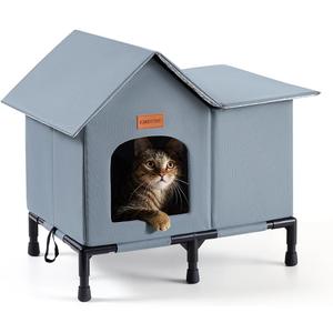 Insulated Outdoor Cat House Weatherproof Winter Feral Cat Shelter Elevated Bottom Self-Warming Predator-Proof Design for Stray & Indoor Cats (Grey, Large)