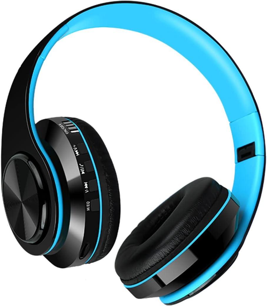 Wireless Headphones over Ear Headphones Wireless Overhead Head Phones for Tv Listening, Pc Gaming, Phone with Mic Earphones Headphone Cordless Cheap Overear Foldable Overearheadphones, Blue