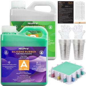 74oz Platinum Silicone Mold Making Kit with Molds Housing & Mixing Cups, 1:1 Ratio, 20A Medium Hardness, Non-Toxic Liquid Silicone Rubber for Resin, Jewelry, Craft Molds