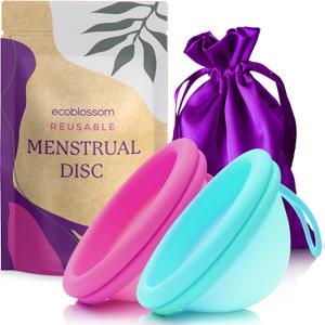 EcoBlossom Reusable Menstrual Disc with Removal String - The Most Reliable Medical Grade Silicone Period Discs - Comfortably use for 12 Hours (Small Pack of 2, Rose & Teal)
