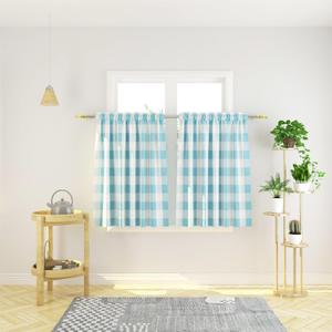 Buffalo Check Kitchen Tier Curtais 36 inches Long Plaid Gingham Rod Pocket Classic Cafe Curtains Country Farmhouse Kitchen Short Curtains 2 Panels Sky Blue & White