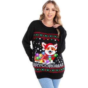 HSCTEK Light Up Women Knitted Christmas Sweater (Small, Corgi)