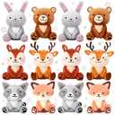 Suilung 12 Pcs Mini Woodland Stuffed Animals Bulk 4'' Woodland Animal Plush Toys Cute Bear Rabbit Raccoon Fox Deer for Baby Shower Party Centerpiece Birthday Gifts Classroom Prizes