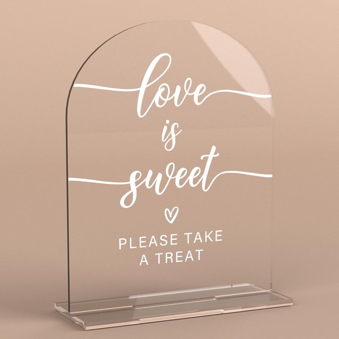 Acrylic Wedding Sign Love is Sweet Signs for Ceremony Modern Calligraphy Arch Acrylic Table Top Signs for Engagement Wedding Reception and Event Party Table Decor 8x10 Inch