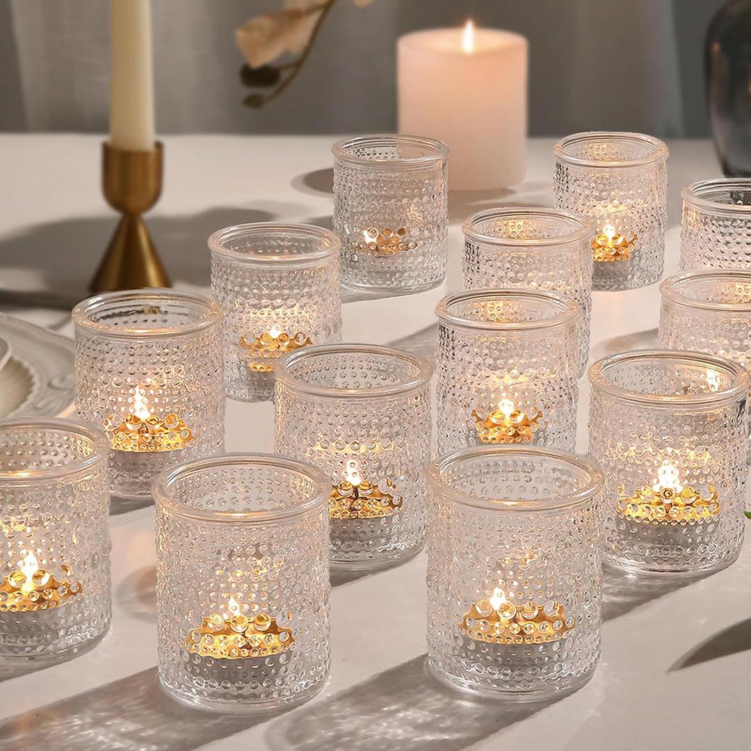 TRIRITE 36 Pack Votive Candle Holders, Clear Candle Holder for Wedding | 2 Size Elegant Thickened Glass Candle Holders, Reusable Durable Vintage Votives for Wedding Centerpieces Table Decor