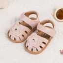 Meckior Baby Toddler Infant Girls PU Leather Soft Open Toe Summer Sandals Flower Princess Flat Shoes (Pink)