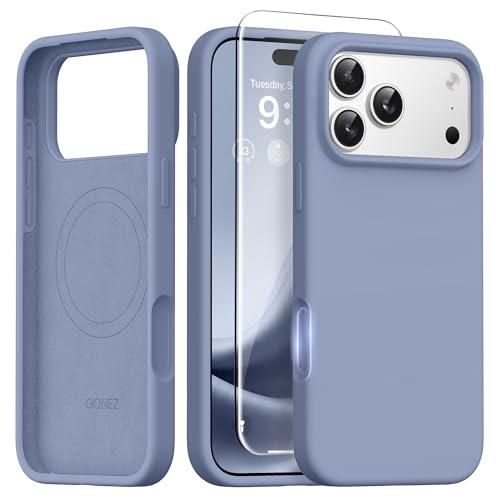 GONEZ Magnetic for iPhone 17 Pro Case, [Compatible with MagSafe] Anti-Scratch Microfiber Lining & Screen Protector, Silicone Camera Control, Shockproof Slim Phone Cover 6.3 inch, Lavender Gray
