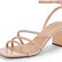 CosyFever Womens Rhinestone Sandals Ankle Strap Square Toe Dressy Heels Shoes for Party Wedding Dressy Dating (8 Wide, Rose Gold)