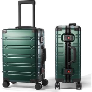 UrbanExplorer All Aluminum Carry On Luggage Hard Shell Suitcases with Spinner Wheels Zipperless Luggage 20 inch Small Carry On Suitcase for Short Trips, Dark Green