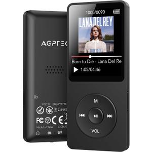 AGPTEK A02 MP3 Player with Bluetooth 5.3, 1.8 inch Screen Portable Music Player with Speaker, FM Radio, Voice Recorder, Supports Expanded Up to 128GB(Black, 32GB)