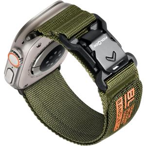 Bandletic Compatible with Apple Watch Bands 44mm - for Men, Soft Nylon Strap with Magnetic Fidlock V-Buckle for iWatch 49mm(Ultra 3/2/1),46mm(11/10),45mm(9/8/7),44mm(SE3/SE2/SE/6/5/4),42mm(3/2/1) (Army Green)