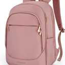 Light Flight Travel Backpack for Women, 15.6 Inch Laptop Backpack with USB Charging Hole, Water Resistant College Bookbag, Large Capacity Black Computer Backpacks for Work, Dull Pink