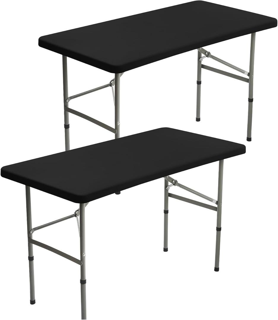 BDDC 2 Pack Rectangle Fitted 4ft Table Cover 24" x 48" Stretchy Spandex Black Table Cloth, Washable & Wrinkle-Resistant Tablecloth for Tables, Indoor/Outdoor Picnics, Patios & Events