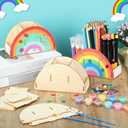 12 Pack Operation Christmas Paint Your Own Pen Holder Crafts Kit for Kids, Rainbow Wood Pencil Holder with Watercolor and Acrylic Diamonds, Unfinished Wood Pencil Box DIY Crafts