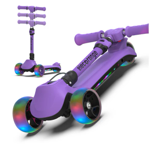 Balance Electric Scooter for Kids Ages 2-9, Long Range, Easy Control Thumb Throttle, Solid Wide Light Up Deck & Wide Wheels, 3 Adjustable Height, 5Mph Safe Speed, 60min Ride Time, Lightweight, Foldable Battery Scooter for Kids (Purp)