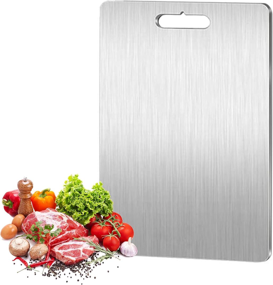 Titanium Cutting Board, 100% Pure Titanium Cutting Boards for Kitchen,304 Stainless Steel Food Grade Cutting Boards for Meat Fruit & Vegetable (14.2 * 9.8inch), Large, Gray