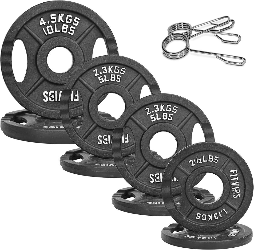 Fitvids Cast Iron 2-Inch Olympic Plate Weight Plate for Strength Training and Weightlifting, Multiple Sizes