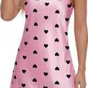 Vrtige Women's Satin Silk Spaghetti Strap Full Slip Nightdress Chemise Sleepwear (Pink, M)