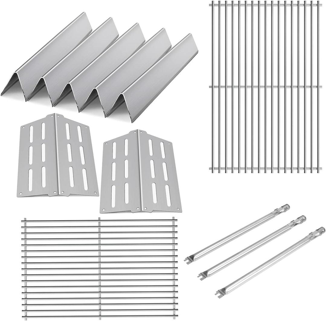 Stainless Steel 7524 7528 Grill Grates with 7620 7621 Flavorizer Bars 65505 Heat Deflectors and 62752 Burner for Weber Genesis Grill Parts 300 Series E310 E320 E330 S310 S320 S330