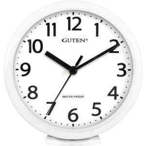 Caysie 6 Inch Waterproof Bathroom Shower Clock, Hanging or Standing Silent Battery Operated Quartz Magnetic Wall Clocks for Kitchen, Bathroom, Home (White)