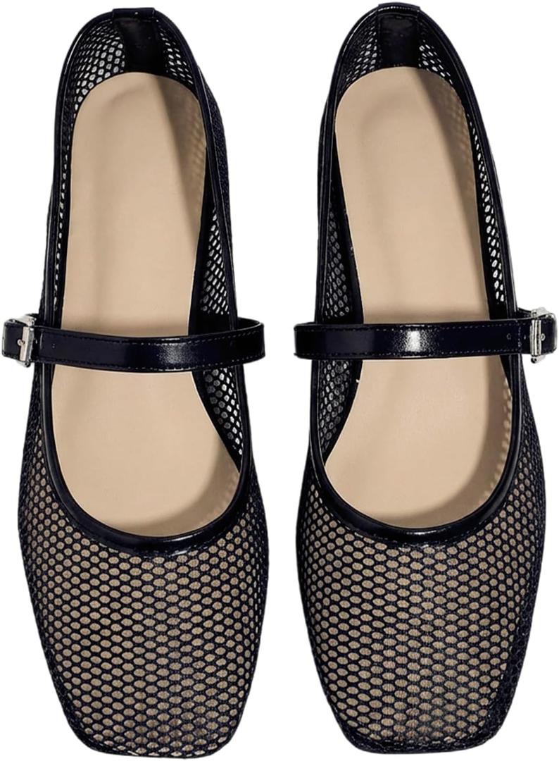 Milumia Women's Mesh Ballet Flats Comfortable Dressy Trendy Square Closed Toe Maryjane Flat Shoes